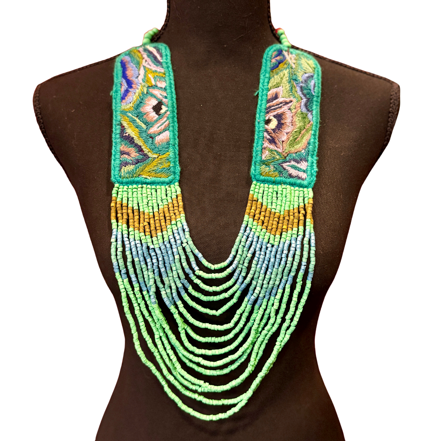 Ceremonial Statement Necklace with Beaded Strands, Adjustable