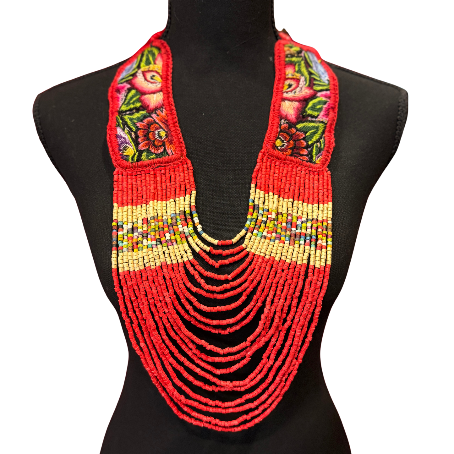 Ceremonial Statement Necklace with Beaded Strands, Adjustable