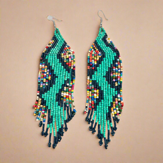 Beaded Fringe Earrings in Boho Zig Zag Design