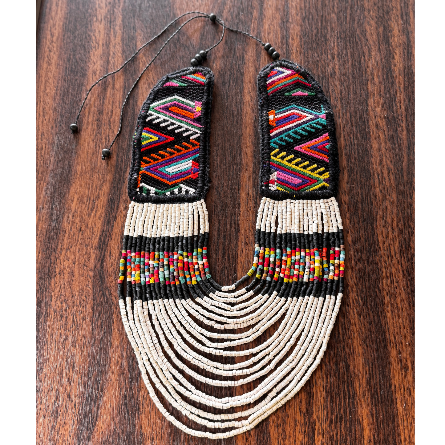 Ceremonial Statement Necklace with Beaded Strands, Adjustable