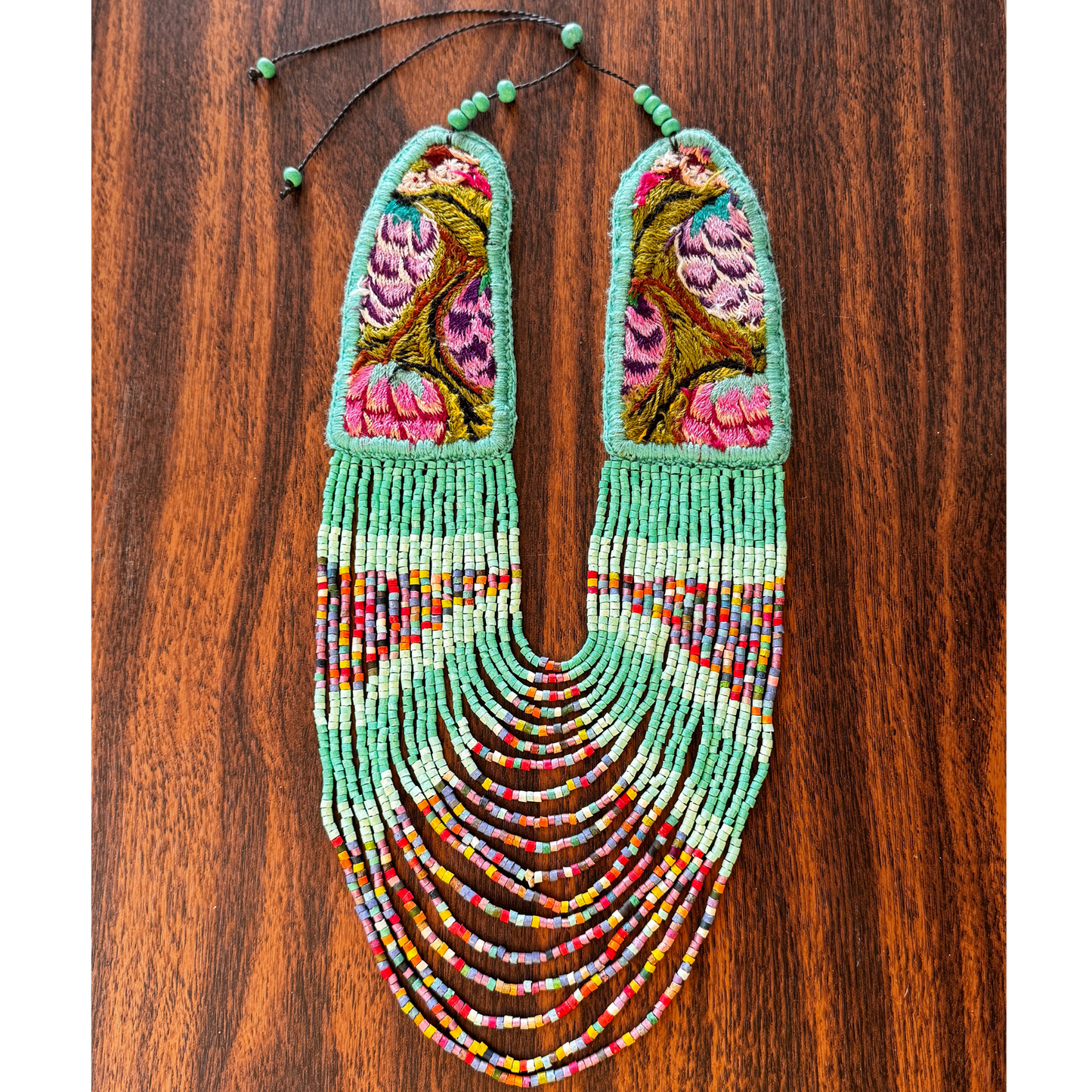 Ceremonial Statement Necklace with Beaded Strands, Adjustable