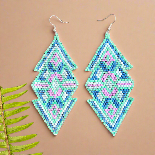 Woven Earrings in Natural Stone Boho Chic Design