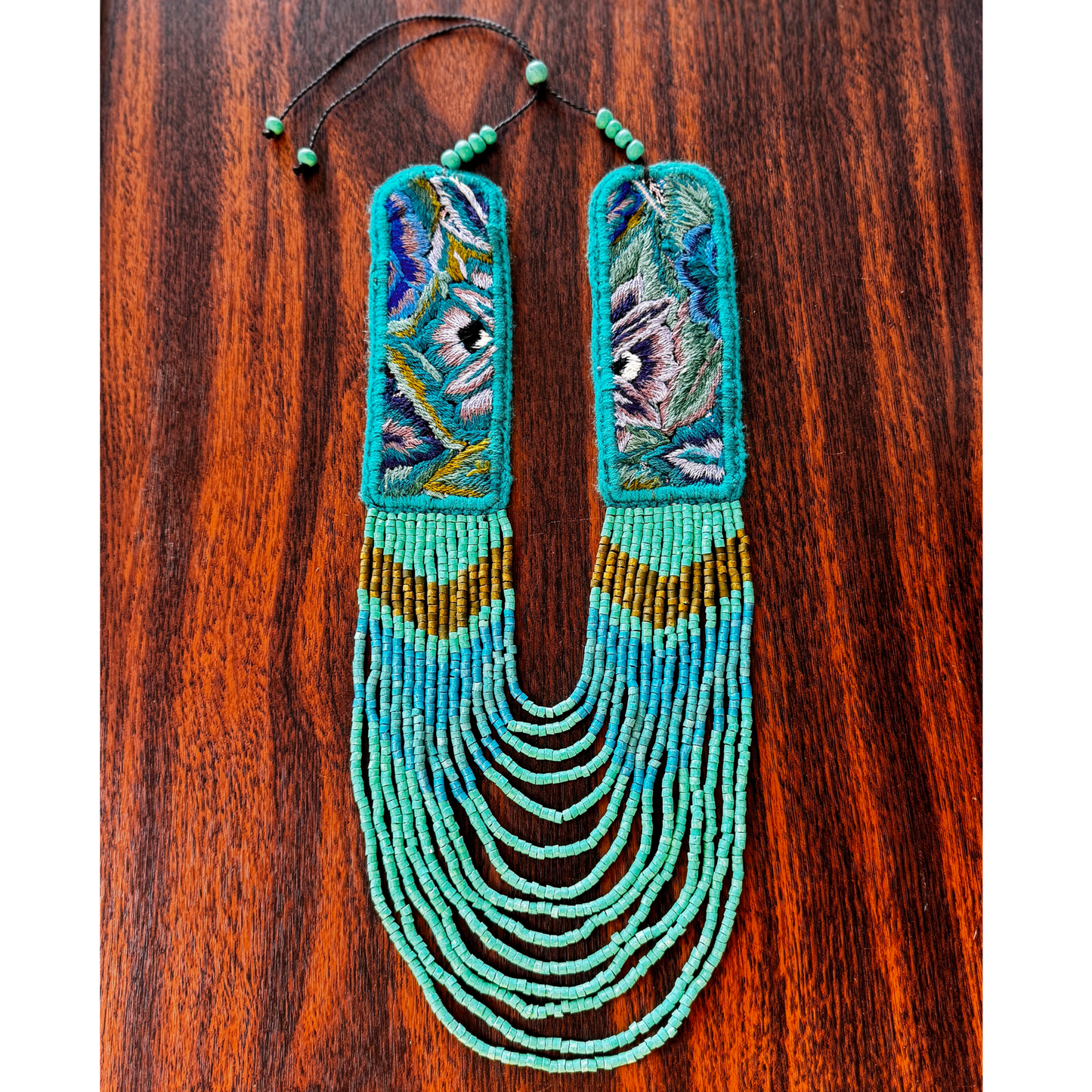 Ceremonial Statement Necklace with Beaded Strands, Adjustable