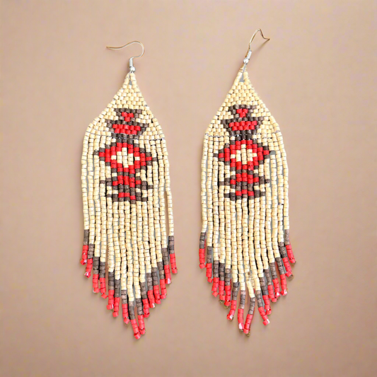 Beaded Fringe Earrings with Geoemetric Symbols