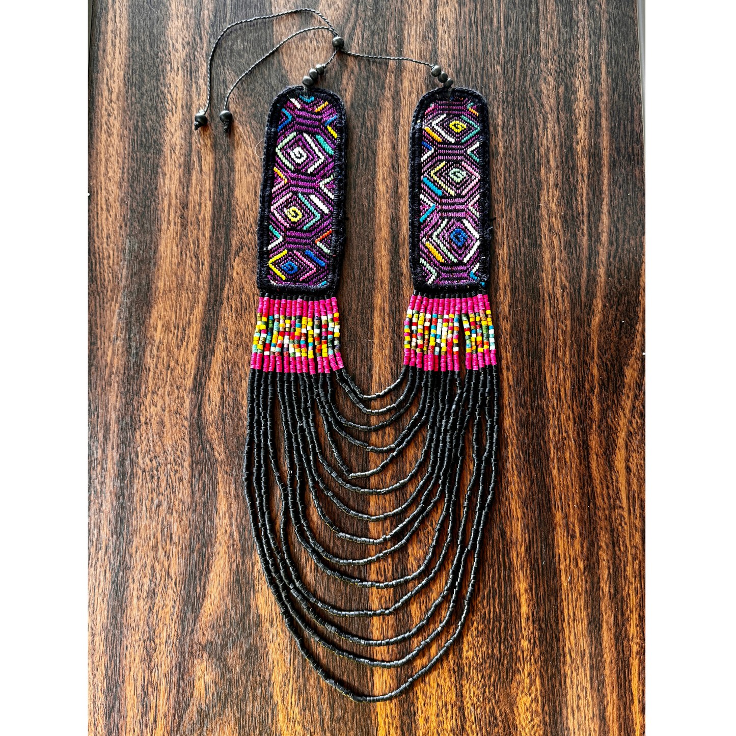 Ceremonial Statement Necklace with Beaded Strands, Adjustable