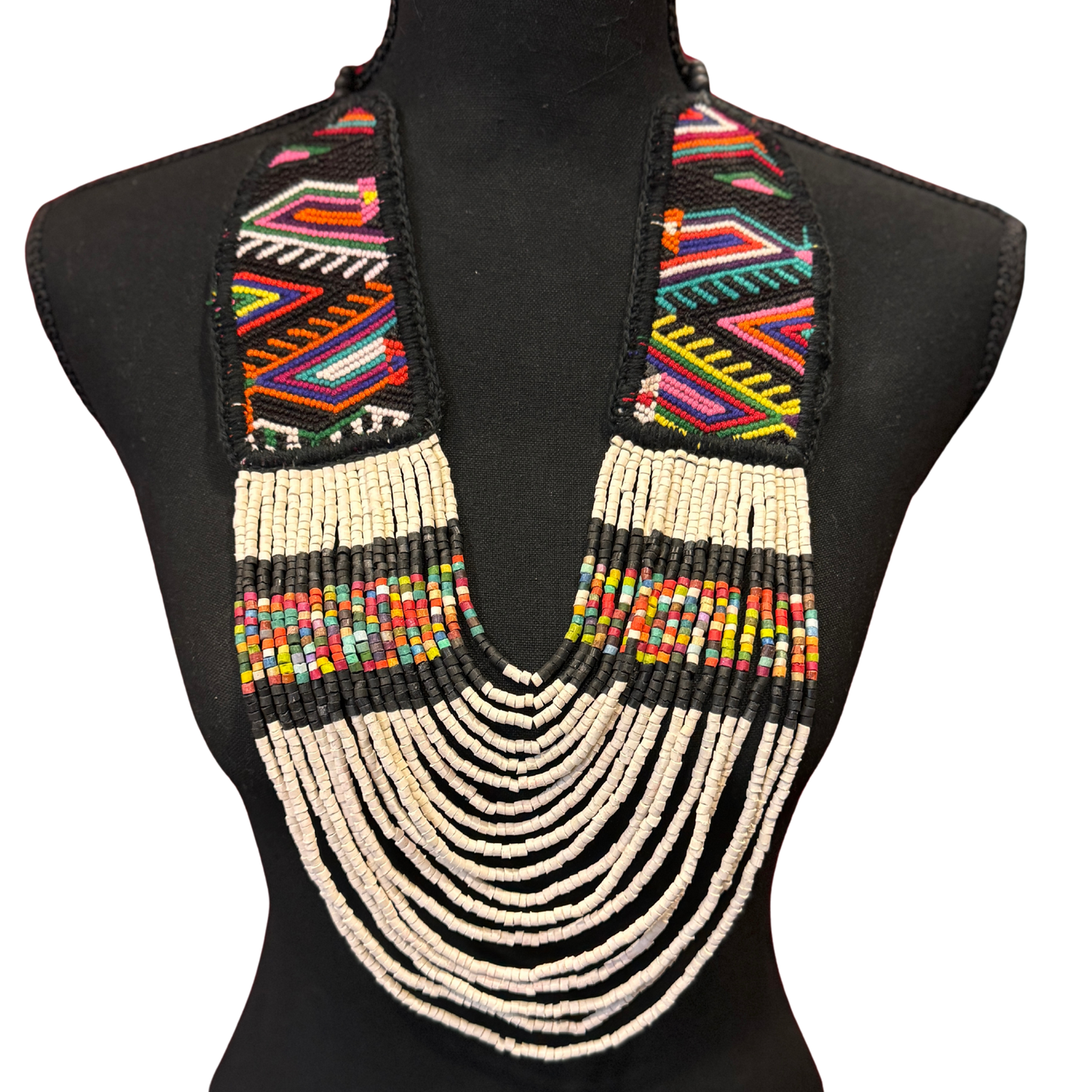 Ceremonial Statement Necklace with Beaded Strands, Adjustable