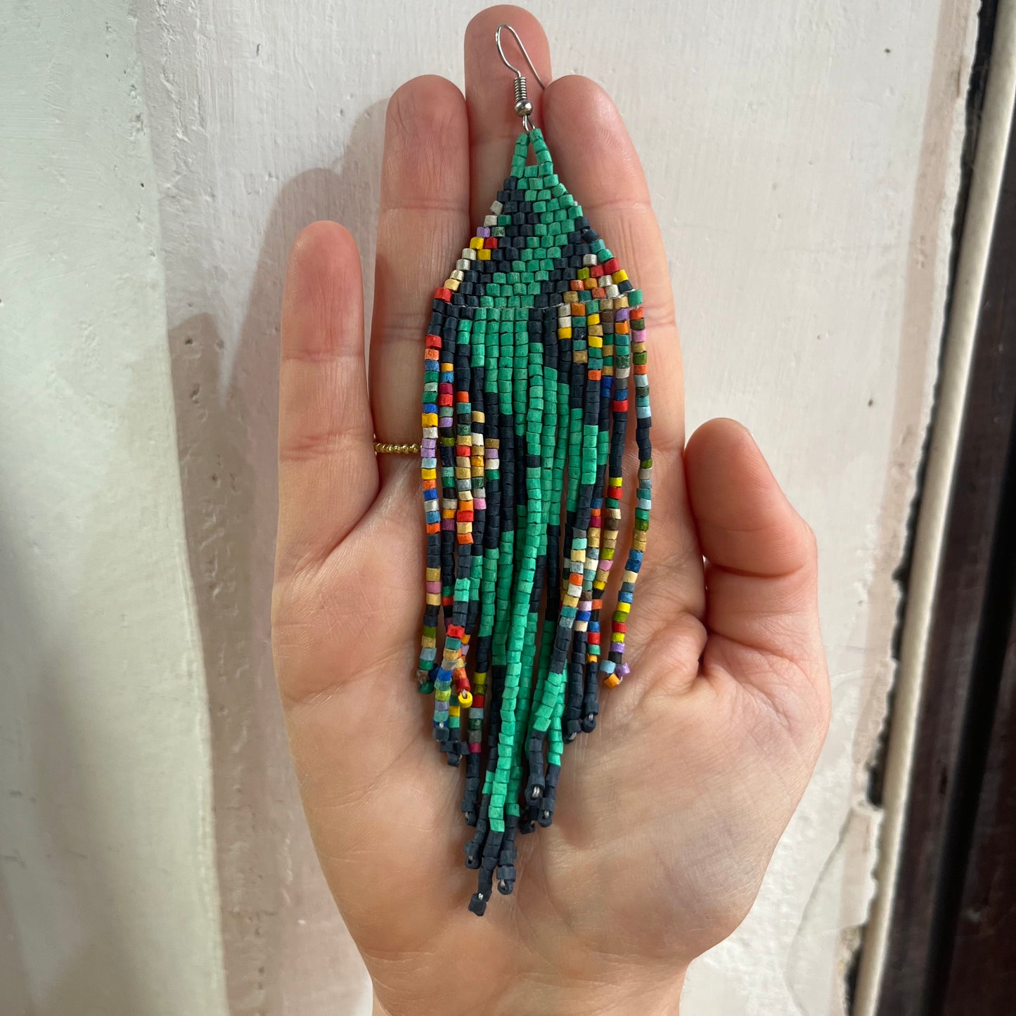 Beaded Fringe Earrings in Boho Zig Zag Design