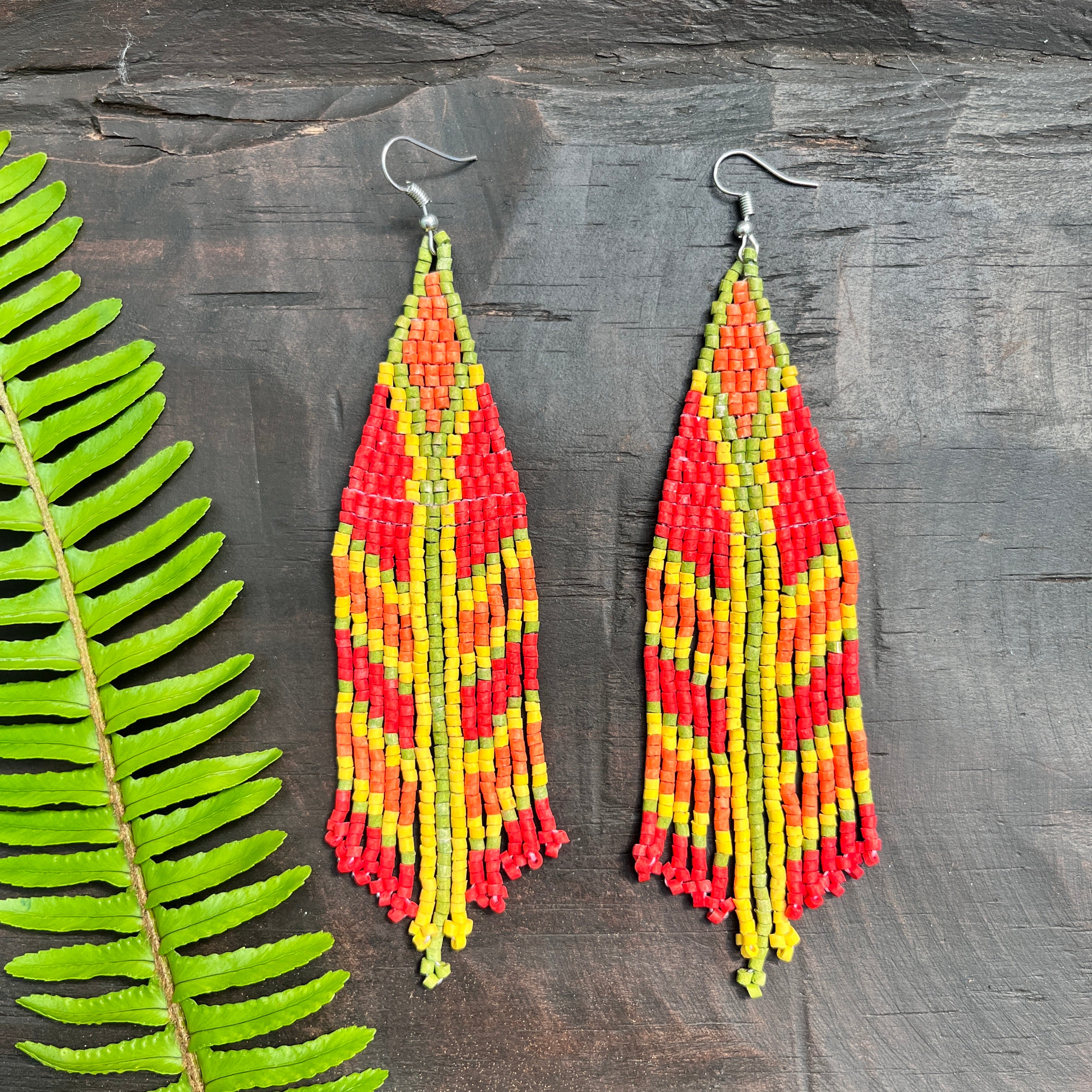 Long tailed tribal earrings - tribal belly dance jewelry - long distance relationship deals gift - dangle beaded fringe earrings - handmade