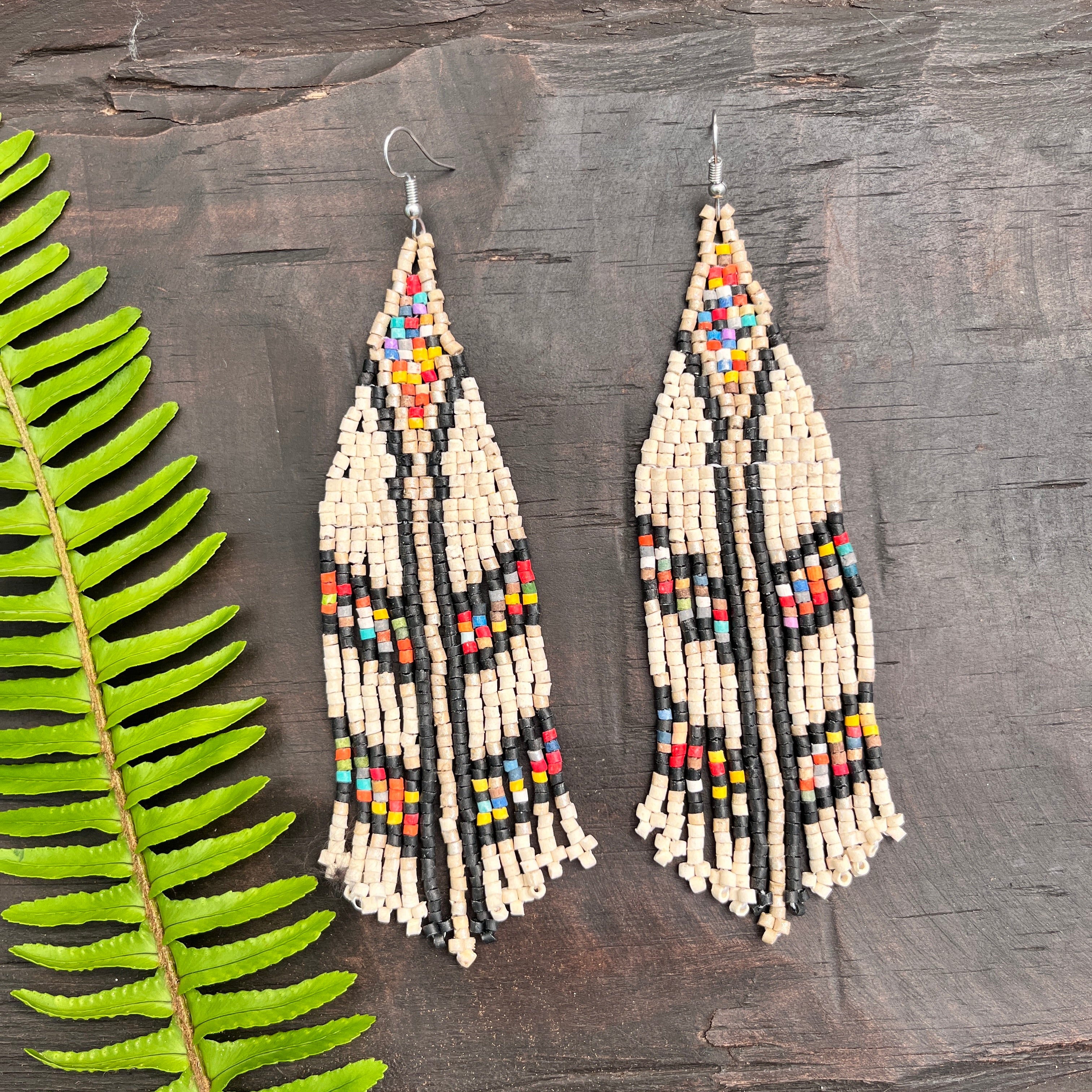 Long tailed tribal earrings offers - tribal belly dance jewelry - long distance relationship gift - dangle beaded fringe earrings - handmade