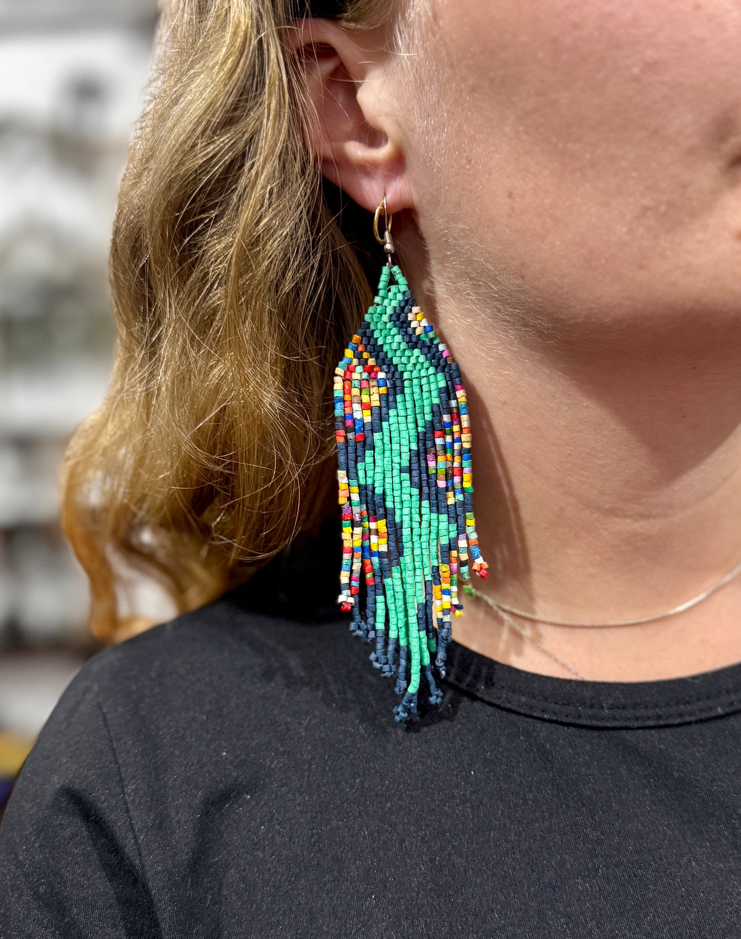 Beaded Fringe Earrings in Boho Zig Zag Design