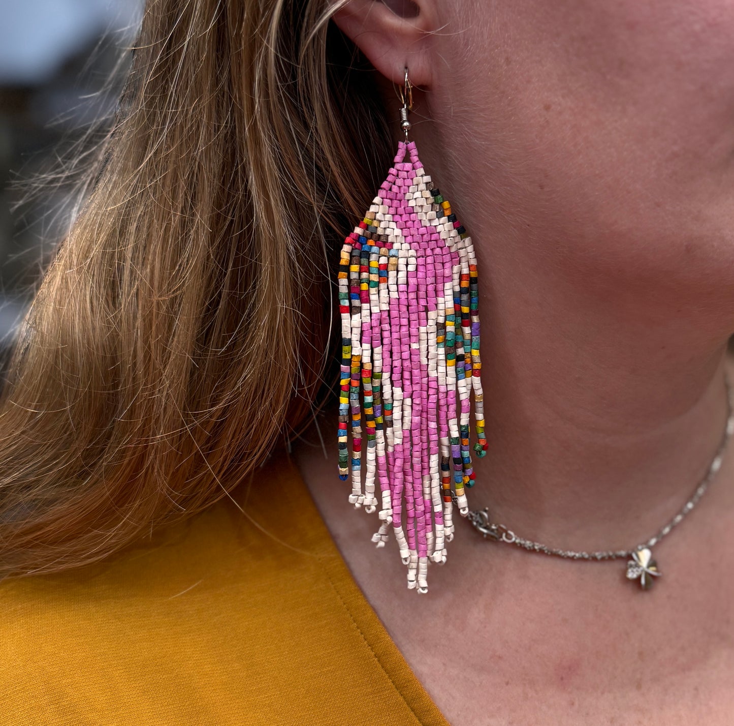 Beaded Fringe Earrings in Boho Zig Zag Design