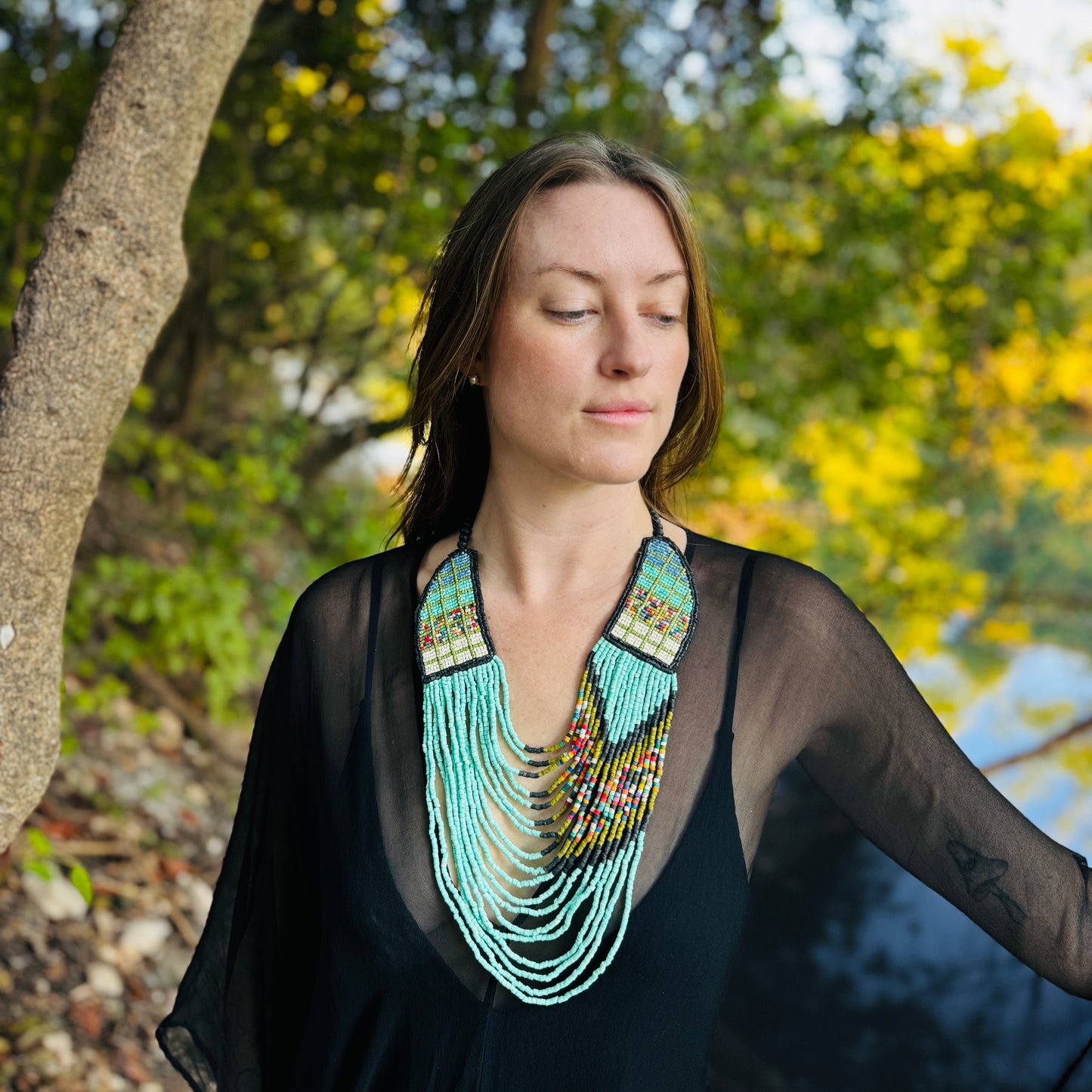 Unique Necklace with Bead Embroidery, Adjustable