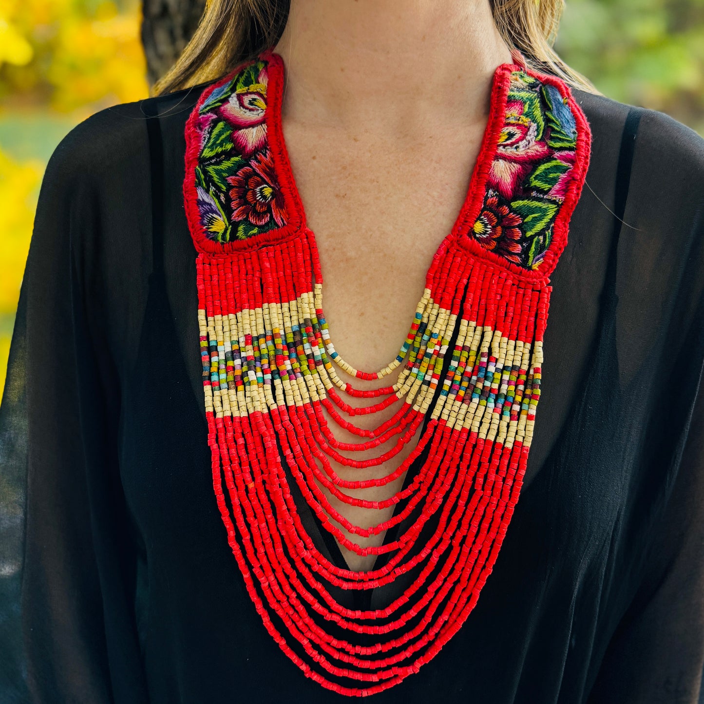 Ceremonial Statement Necklace with Beaded Strands, Adjustable