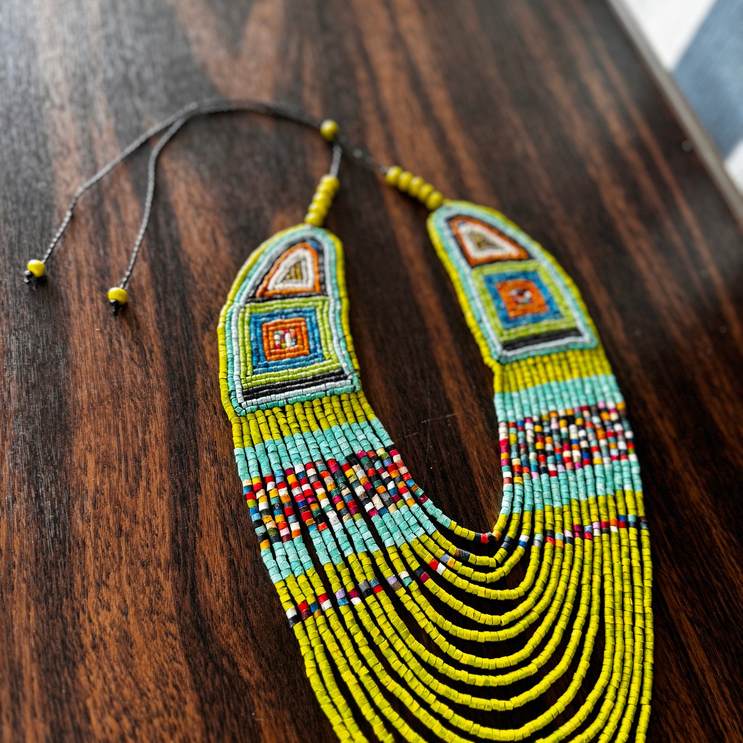 Unique Necklace with Bead Embroidery, Adjustable