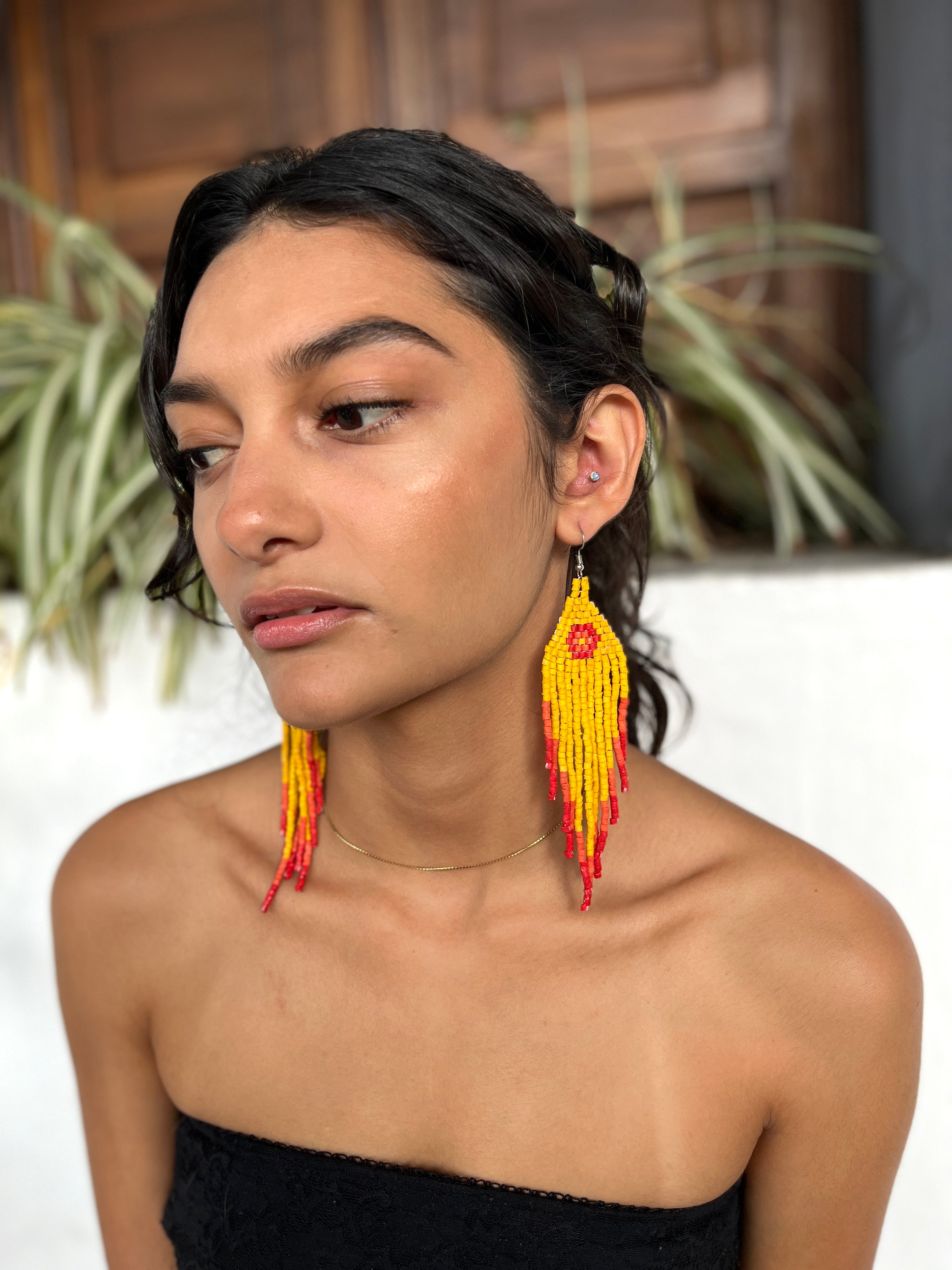 Yellow fringe store earrings